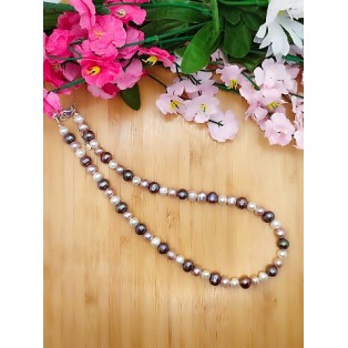3 Tone Grey, Pink & White Freshwater Pearl Necklace